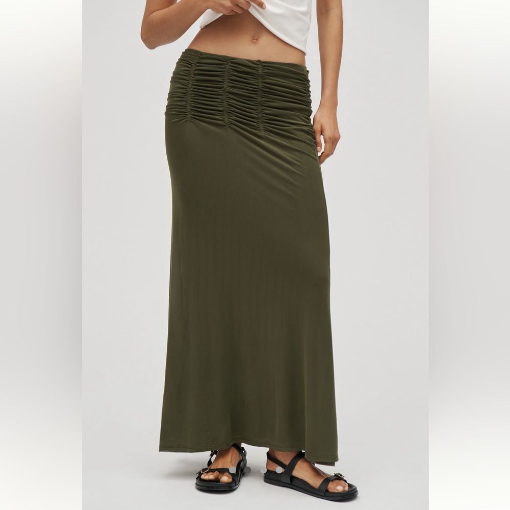 Anthropologie Maeve Ruched Yoke Column Maxi Skirt - Picture 2 of 5